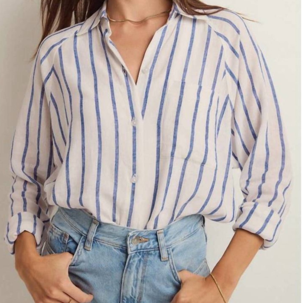 Cotton On Striped Swing Beach Cover-Up Shirt White Natural Large NWT